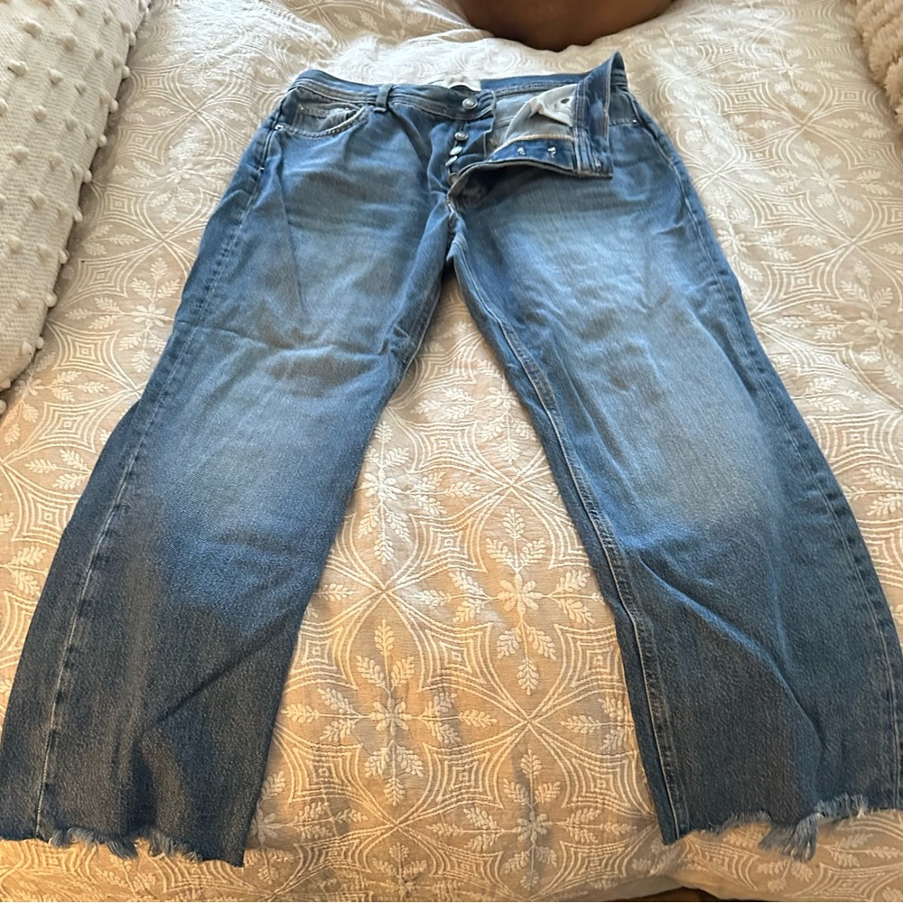 Free People Blue Frayed Hem Jeans
